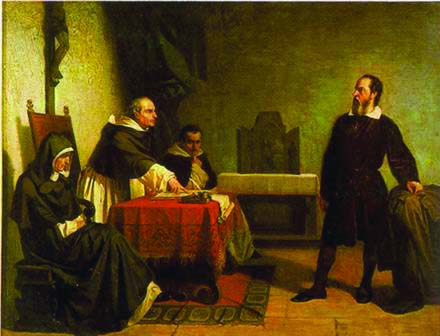 لوحة فنية تمثل محاكمة غاليليو غاليلي